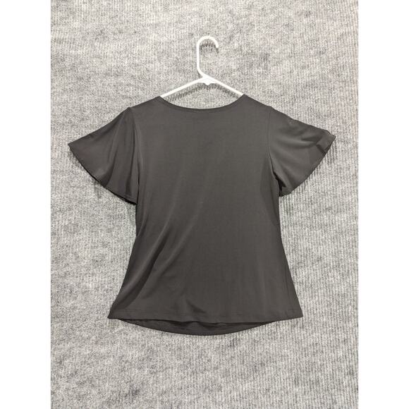 Clara Sun Woo Women's Black Side Ruched Blouse Stretch Short Sleeve Size XS - Picture 5 of 7